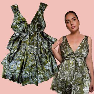 Y2K Satin Paisley Dress – Tiered, Padded Bra, Made in USA